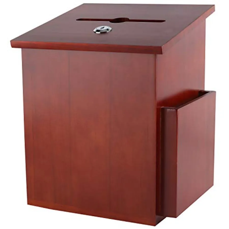 

Wood Charity Donation collection Box Office suggestion Ballot Box With wide slot for envelopes and suggestion comment forms sid