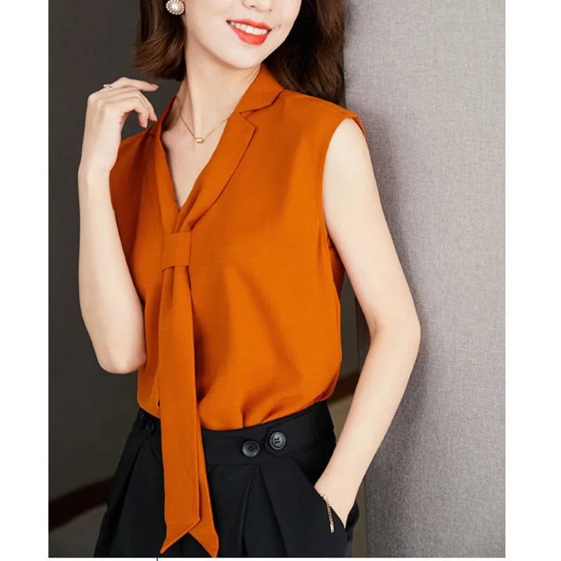 2024 New Women\'s Summer Fashion Elegant Loose Casual Commuter Solid Color Simplicity V-Neck Versatile Sleeveless Shirt Tops