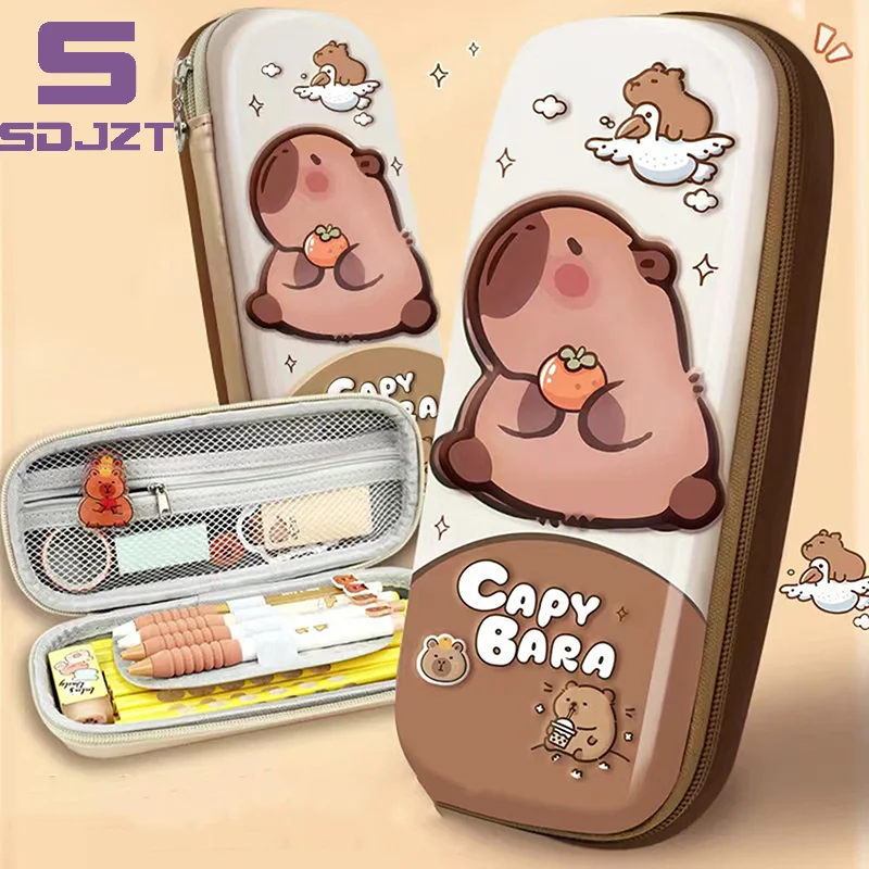 3D Cute Capybara Pencil Case Drop Resistant Waterproof Student School Supplies Storage Box Hard Shell Decompression Pen Bag