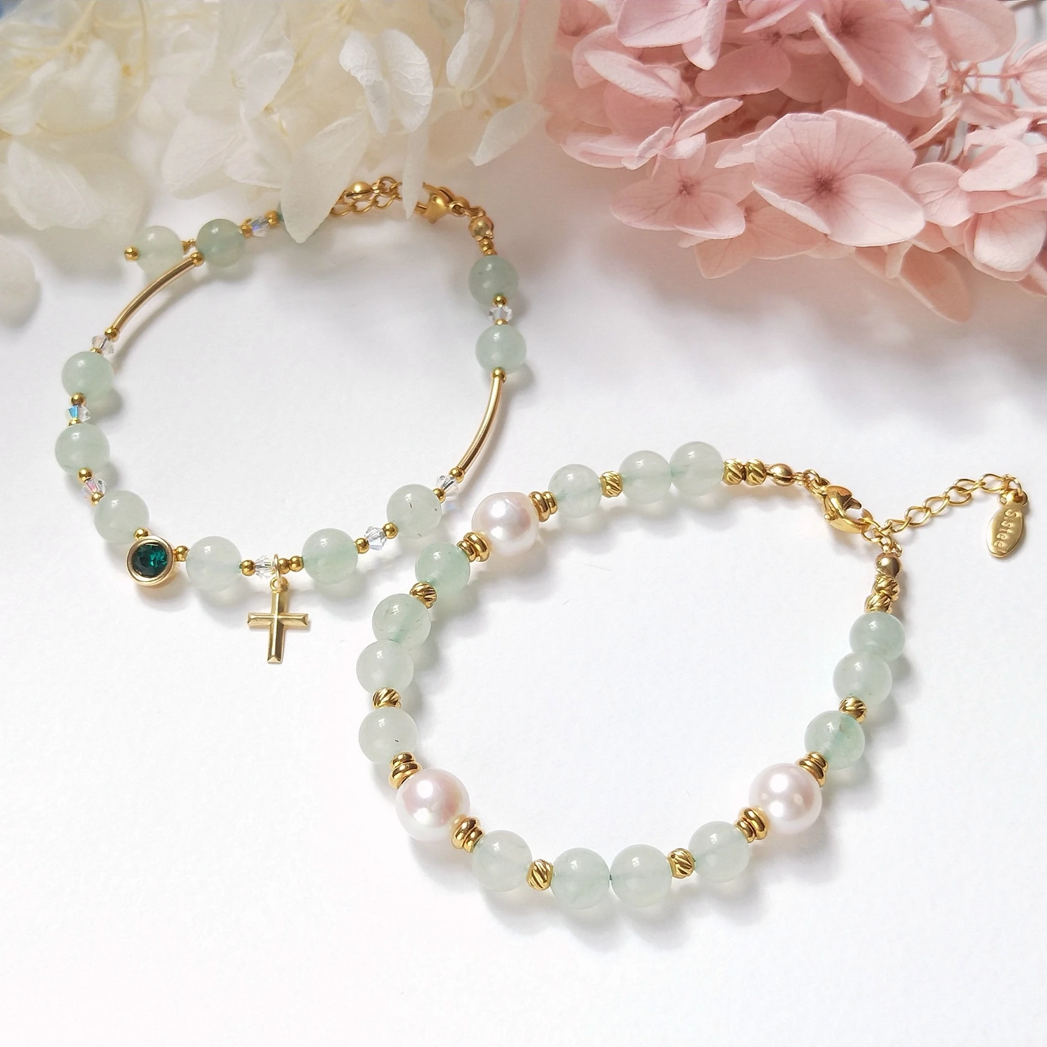 Lii Ji Green Aventurine Natural Stone 2-8mm Beaded Bracelet14K Gold Filled Charms Bracelet Handmade Jewelry