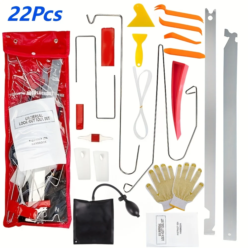 

Набор инструментов для экстренного ремонта автомобиля: тонкий и широкий ломы, S-образный крюк, воздушный клин, насос, набор для вскрытия автомобиля, набор инструментов для открывания замков автомобиля