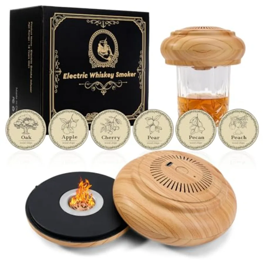 

Электрический набор для курильщика для виски с 6 деревянными чипсами, портативный коптильный аппарат для коктейлей, перезаряжаемый заварочный аппарат для виски, бурбон, ром, старый F