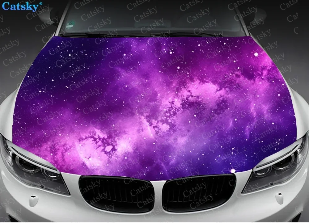 Purple Galaxy with Star Car Hood Decal Stickers Wrap Vinyl Film Engine Cover Decals Sticker Car Hood Protective Film