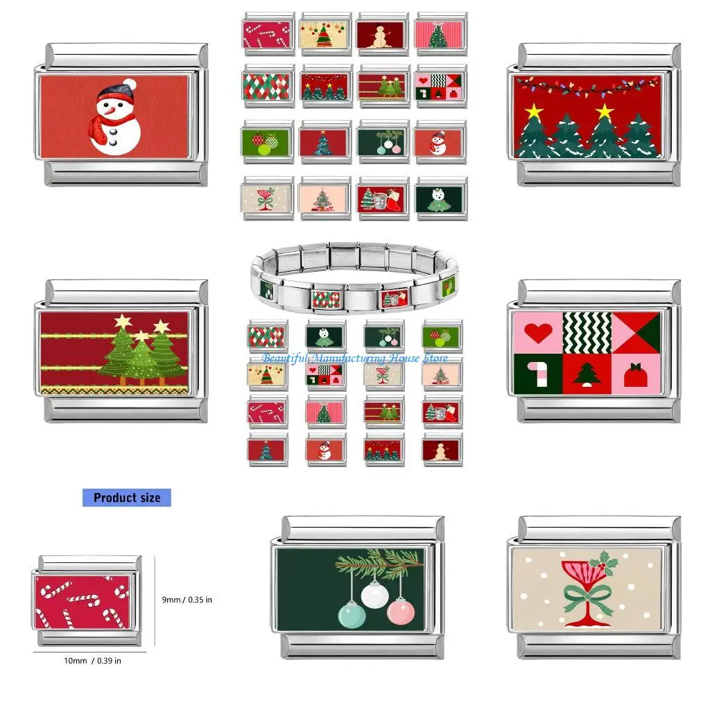 

E56A Stainless Steel Texture Christmas Modular Connection Bracelet Charm for Jewelry