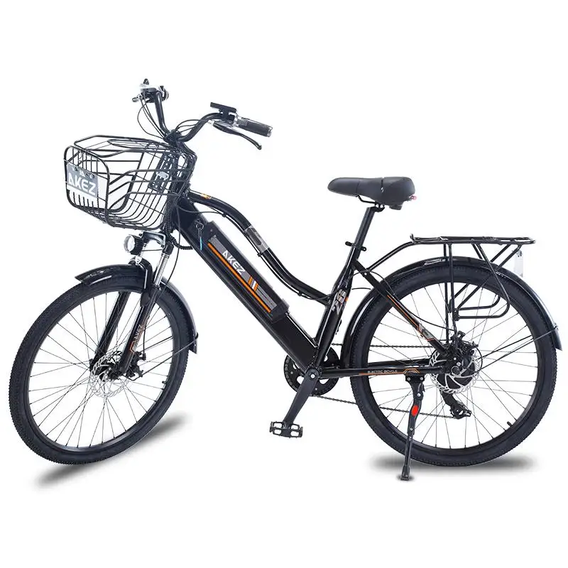 Familia Tandem Bicicleta eléctrica de 2 ruedas Adultos 26 Neumático gordo con asiento trasero Rueda eléctrica de 350 W para bicicleta para hombres con cesta Verde