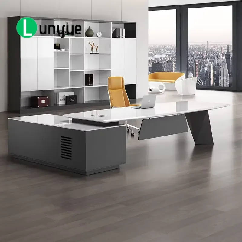 Luxury Modern Executive Desk High Gloss White CEO Office Furniture with Storage Space Boss Desk for Home Business Workstation