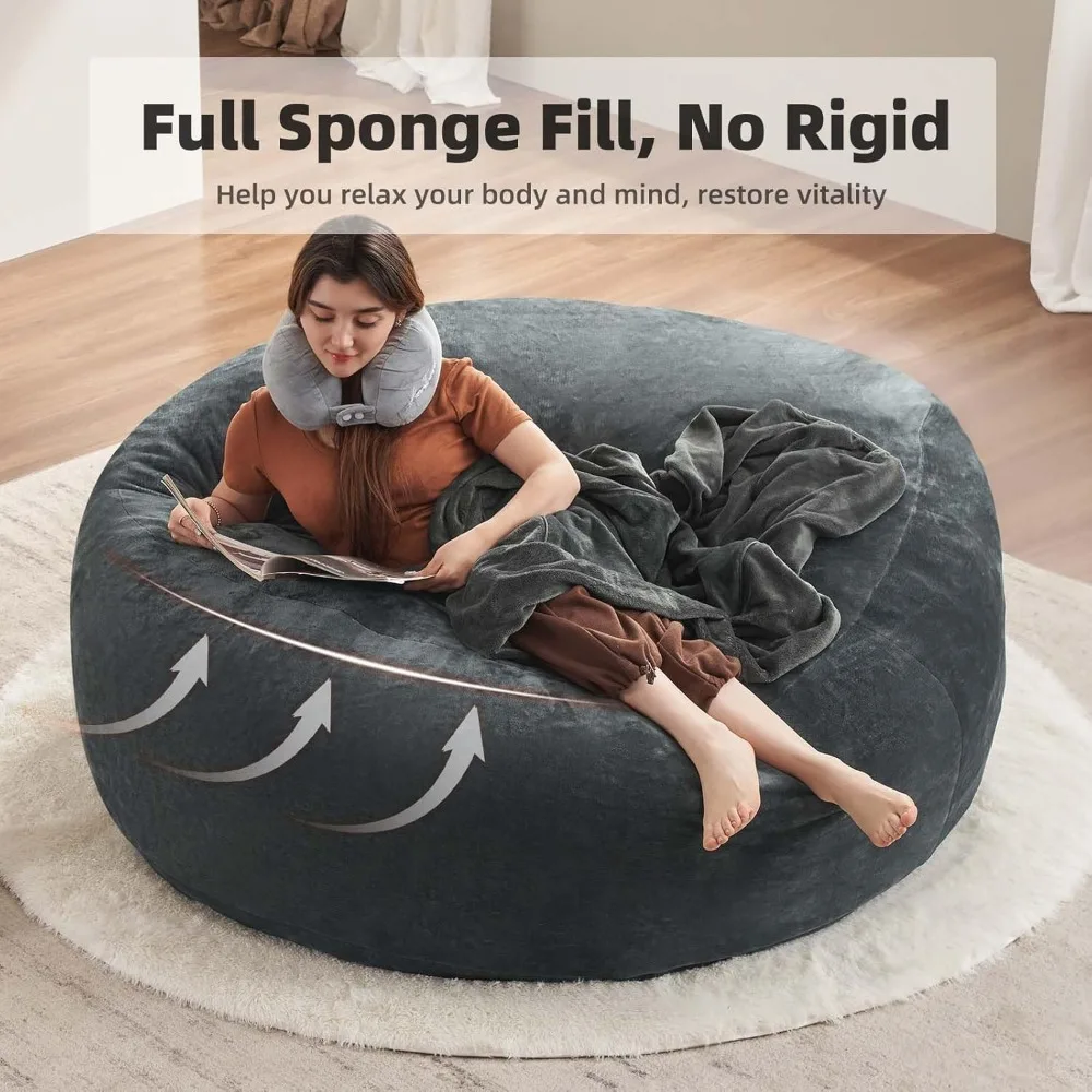 كرسي بين باج العملاق 3 في 1 للبالغين مع غطاء من الفرو القطيفة، وسادة أرضية قابلة للتحويل #6