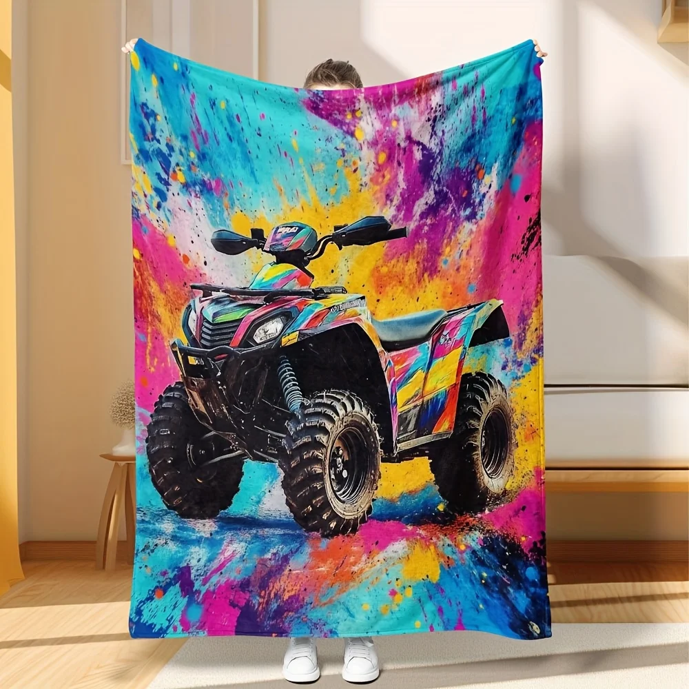 Colorful Pop Art ATV Quad Bike Blanket Throw for Boy Girl Bedroom Decor Off-Road Monster Dirt Lover Gift