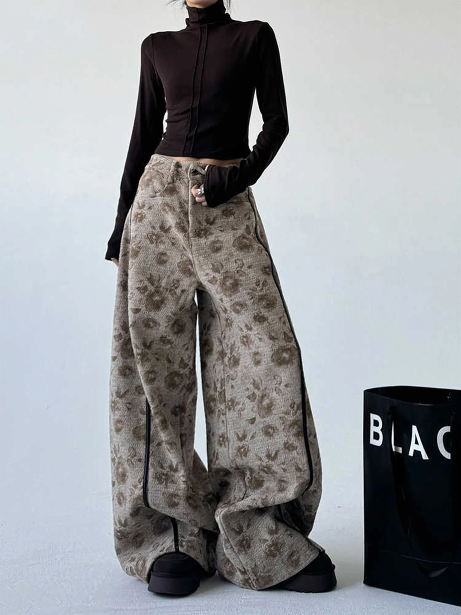 المرأة الكاكي Y2k فضفاض الجينز خمر Harajuku الدافئة سميكة كبيرة الحجم جان السراويل اليابانية 2000s نمط صديقها الدنيم بنطلون الخريف