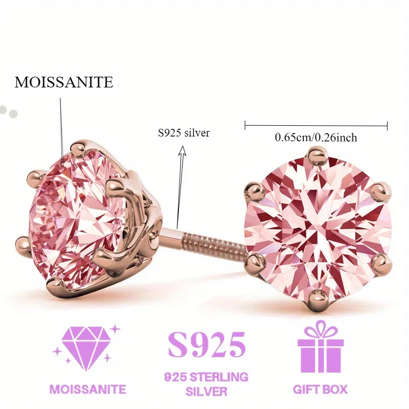 100% مويسانيتي 925 فضي وردي اللون 6 الشق أقراط مطلية بالذهب الوردي أنيقة النساء حفل زفاف هدية عيد ميلاد أقراط #2