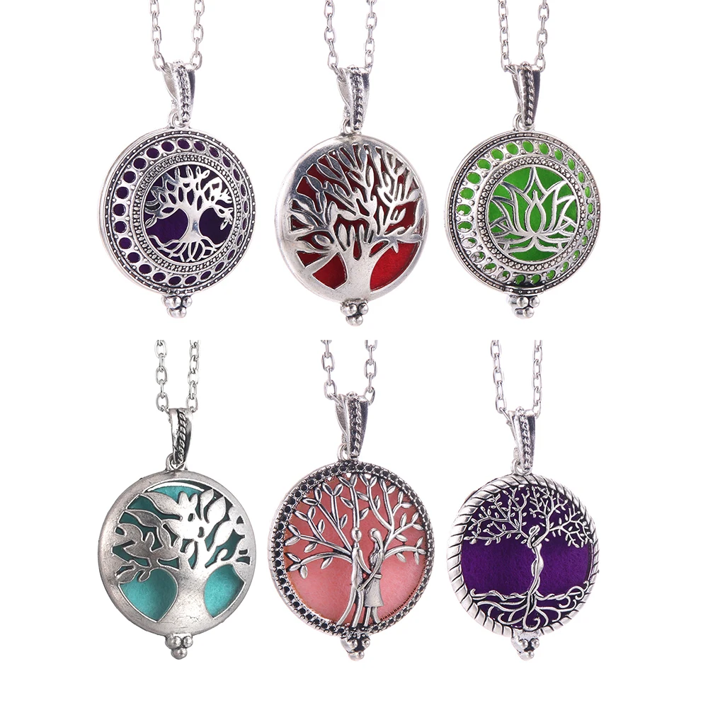 1pc Owl Tree Vintage Aromatherapy Perfume Essential Oils Diffuser Necklace Locket Necklace Pendant Dream Catcher Necklace