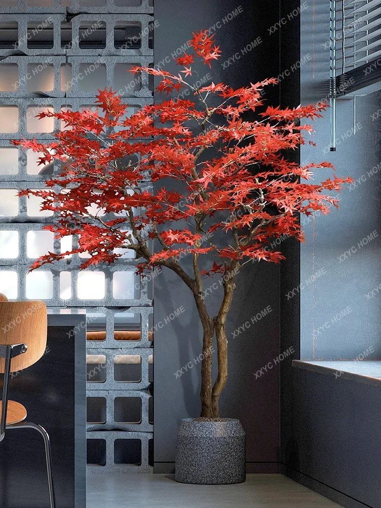 

Red Maple Floor Ornaments Solid Wood Imitative Tree Japanese Style Garden Decoration Fake Trees Indoor Entrance Green