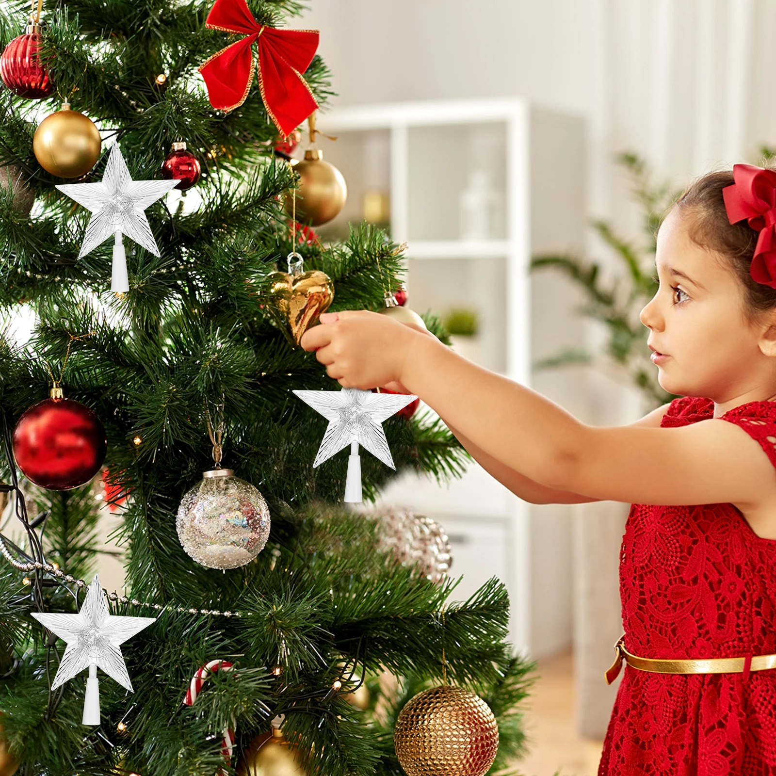 

Golden Star Tree Topper Christmas Five Pointed Lamp Operated Easy Install for Christmas Tree Party Festival Indoor