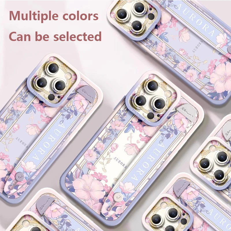 Deluxe Oval Wrist Band Bracket For iphone 16 15 14 13 12 11 Pro Max Plus Mini X Xr Xs Soft Silicone Cell Phone Case Flowers