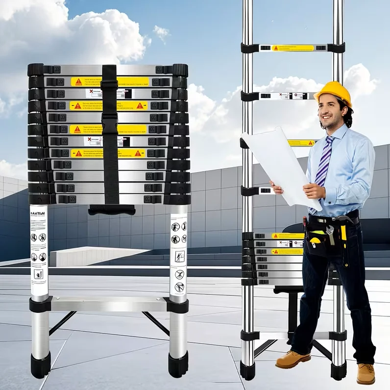 Multi-Size Telescoping Ladder Set, 78.74inch/102.36inch/125.98inch/149.61inch/173.23inch Aluminum Extension Ladder Combo,