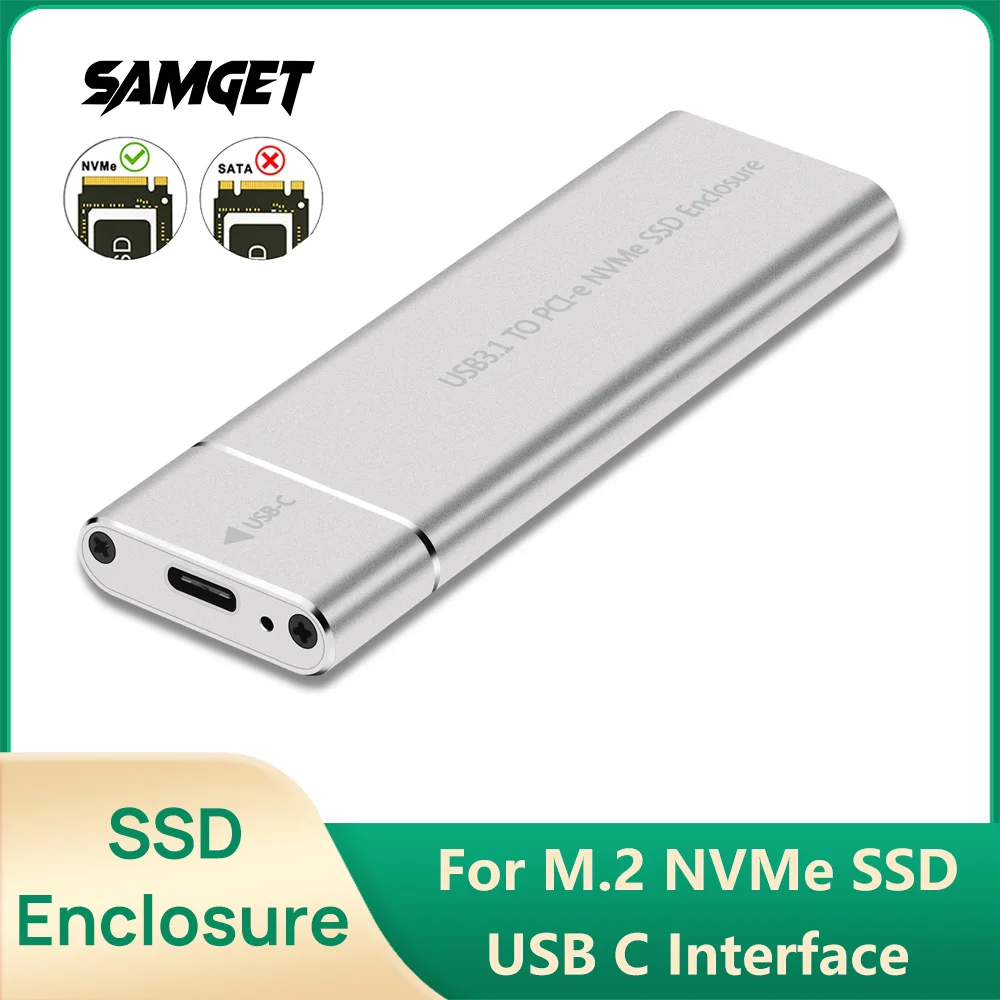 Samget M.2 NVME Solid State Drive External Enclosure 2230/2242/2260/2280 M.2 to USB C Case 10Gbps Type A + Type C For M/M+B Key