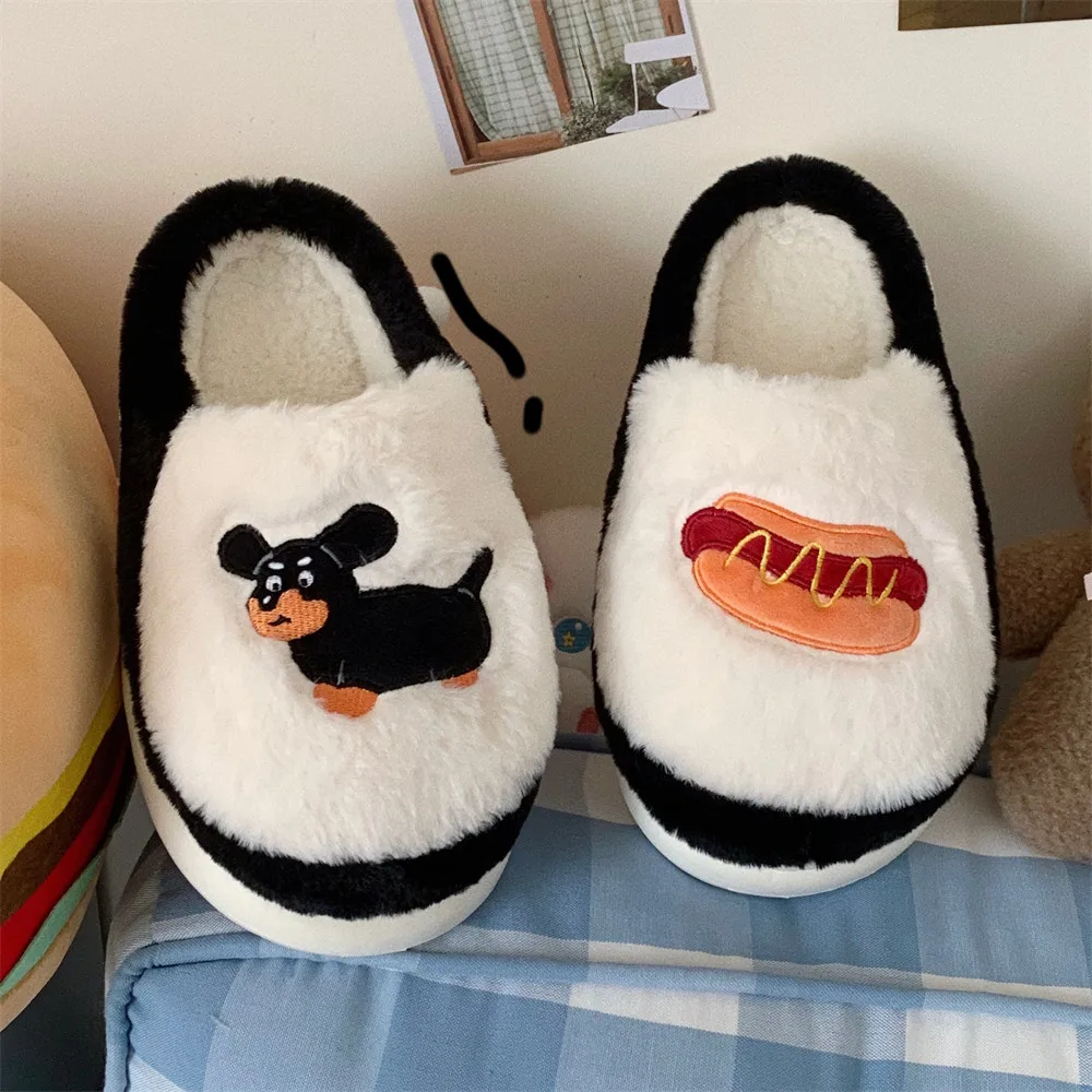 

New Women's Funny Hot Dog House Slippers Woman Memory Foam Home Bedroom Shoes Unisex Ladies Indoor Outdoor Animal Slipper 44 45