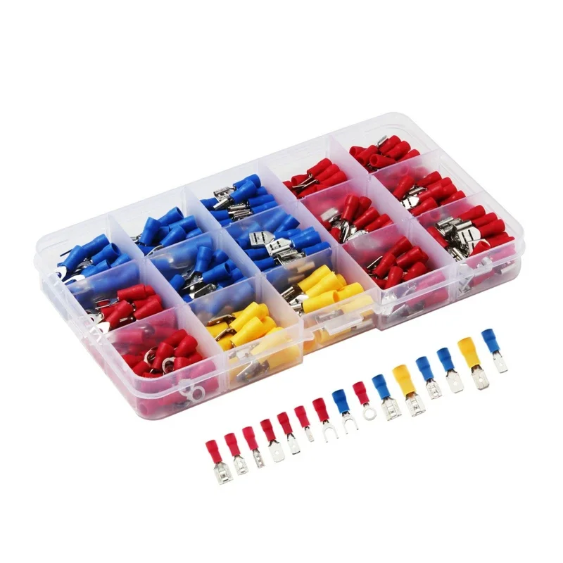 

280Pcs Insulated Cable Connector Cable Lugs Kit Wire Assorted Crimp Terminals Wire Cable Insulated Ring Fork Spade Butt Terminal