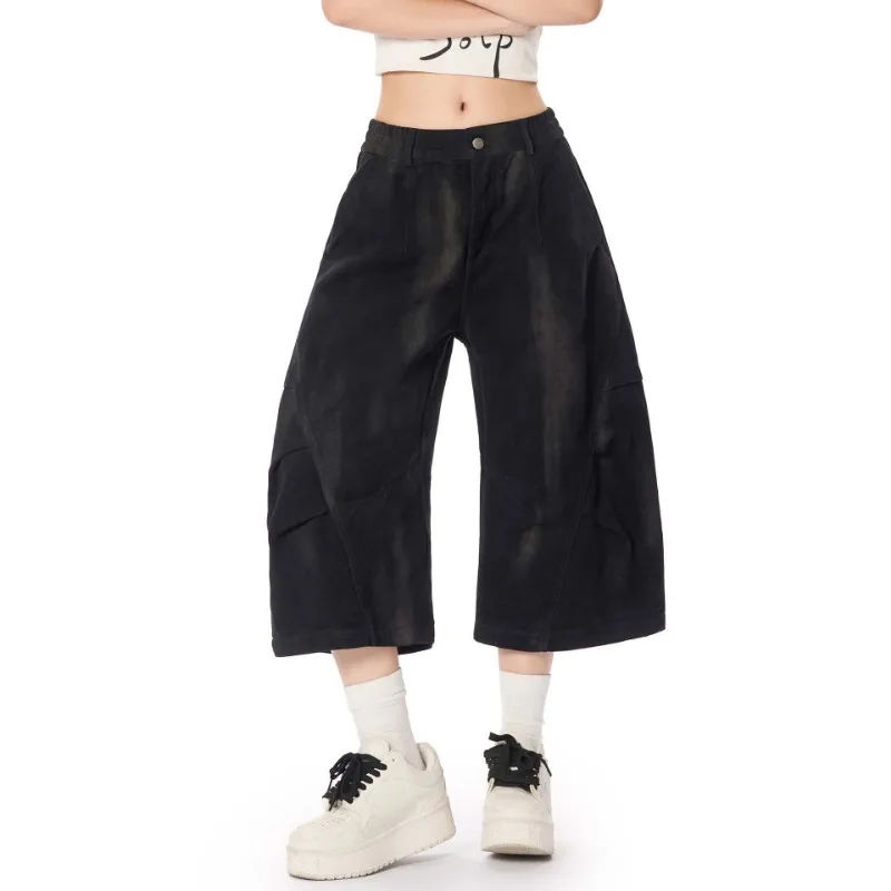 OR LF American Pleated Feel Seven Points 100 Cotton Women Cargo Trousers A Sense of Sophistication Cool Stylish Wide Leg Pants