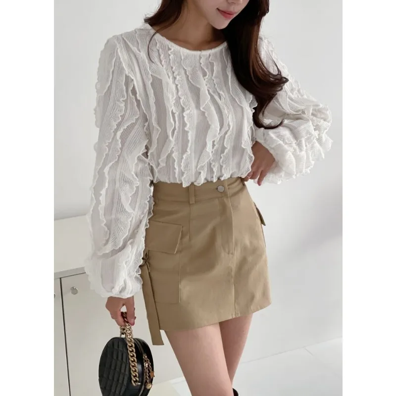 

Tops for Women Spring Design Niche Fashion Ruffled Tassels Loose Slimming Unique and Chic Shirts with Long Sleeves Blouse