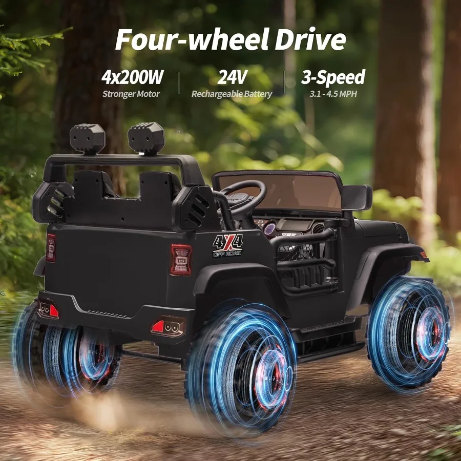 2 Seater Ride on Car Toy 24V 4WD Electric Car for 4-8 with Remote Control 4x200W Motors Capacity 150 lb - Black