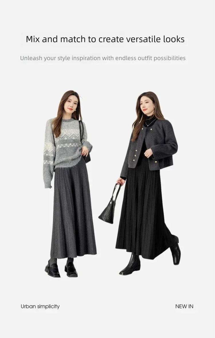 SENTUBILA Damen Strickröcke 2026 Herbst Winter Neuer Einfarbiger Elastischer Hochtaillierter Rock Warmer Eleganter Midi-Rock für den Alltag W54QA3408 – Detail 11