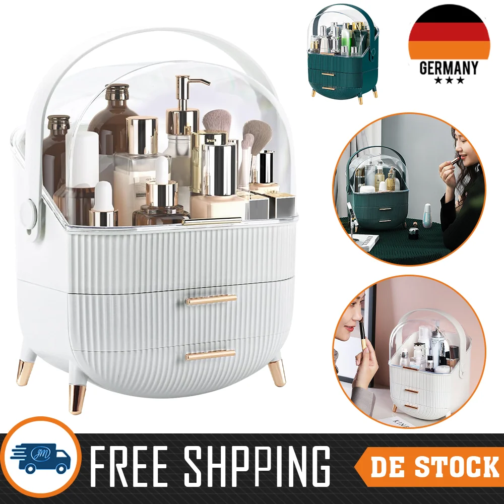 منظم مكياج سطح المكتب، صندوق تخزين مستحضرات التجميل الشفاف، مقاوم للغبار، حاوية مكياج ذات سعة كبيرة، منظم مجوهرات