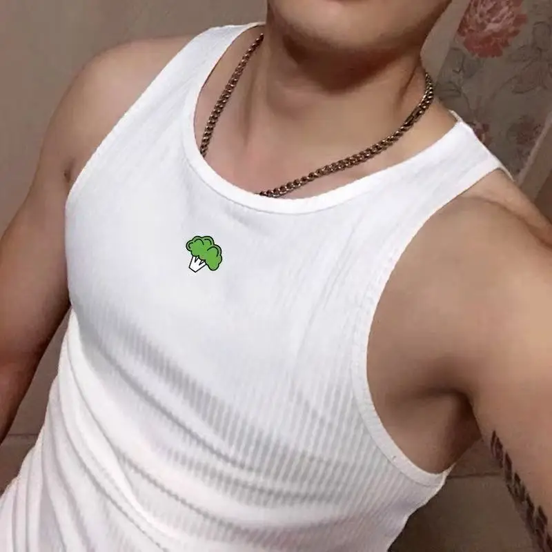 GYM VEST American Summer Knit Ice Silk Ribbed Fitness Sports Leisure Slim Men's Vest Men's I-back Solid Color Sleeveless Vest 4