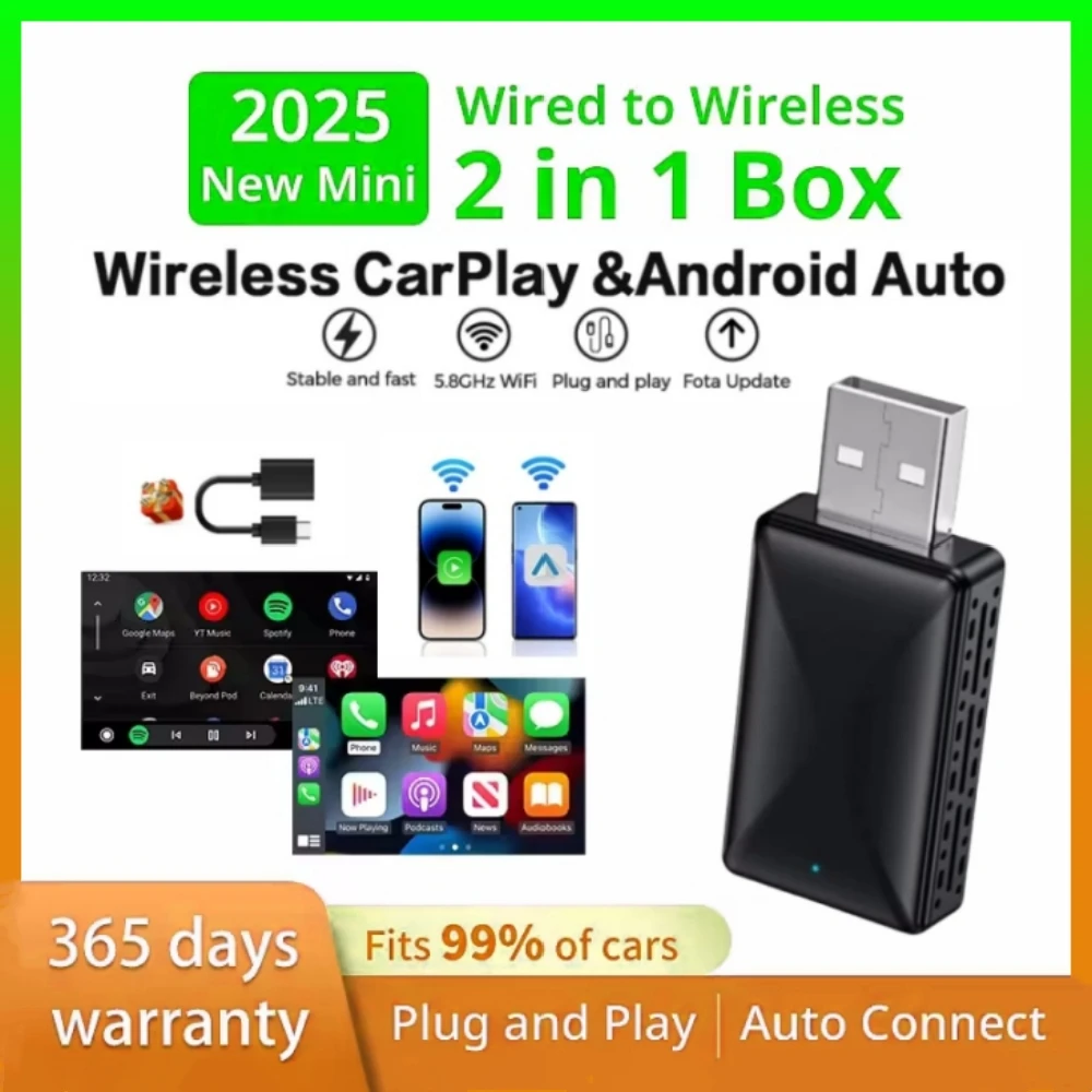 Wireless Carplay Adapter Android Auto Wireless Smart Dongle 2in1 For Volvo Benz Audi Kia Hyundai VW Mazda Cadillac MG Peugeot