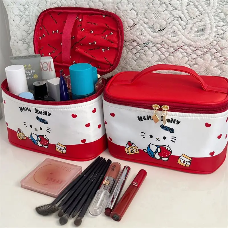 حقيبة مستحضرات تجميل Miniso Sanrio Hello Kitty ، فرشاة مكياج بقوس أنيمي ، حقائب تخزين كبيرة السعة ، حقيبة يد محمولة مقاومة للماء من Kawaii