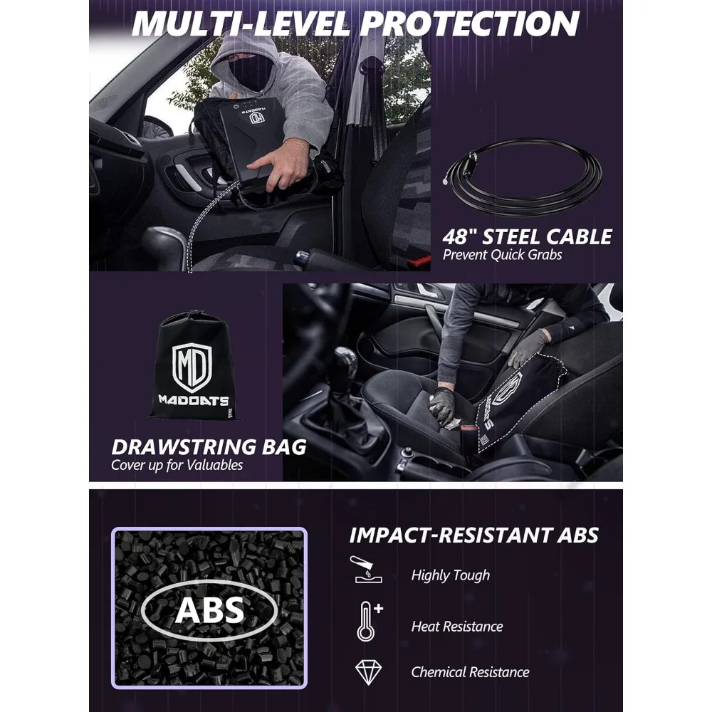 Car Gun Safe, Portable Biometric Safes for Pistols with Cable, Fingerprint & Keypad & Key Access Handgun Lock Box for Vehicle Tr