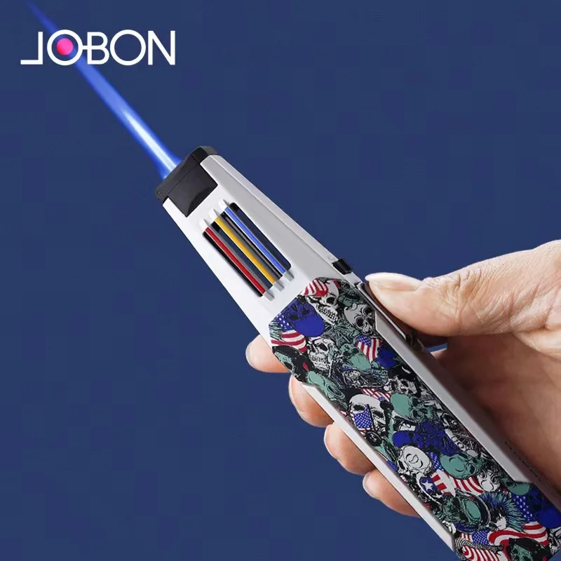 Jobon-Big Jet Flame Lighter for Men, Creative Power, Direct Blue, Metal, Windproof, Kitchen, Outdoor Barbecue, Men\'s Gift