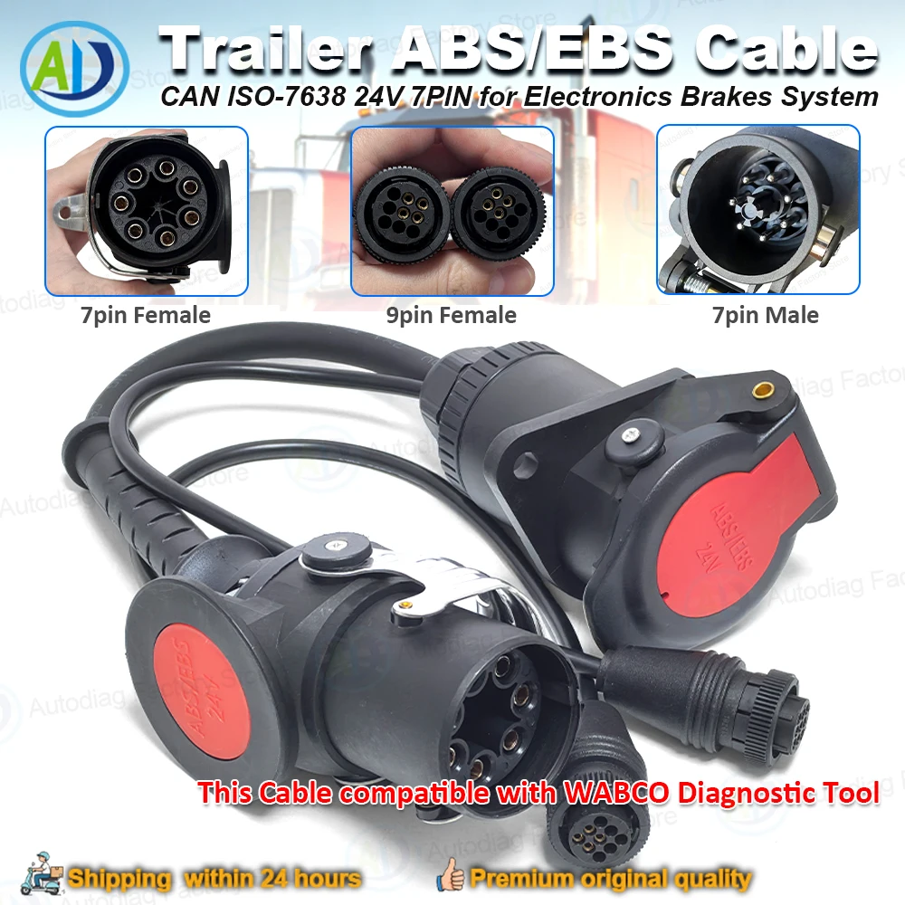 Trailer EBS ABS Adapter For WABCO Truck ISO 7638 7pin Male&Female Heavy Duty Truck CAN 24V Diagnostic Cable For WDI Interface
