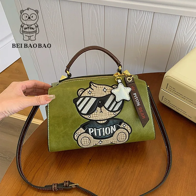 Large Capacity Boston Bag Fashionable Little Bear Women\'s Bag Lady Handbag Pillow Bags Single Shoulder Crossbody Bag New 2024