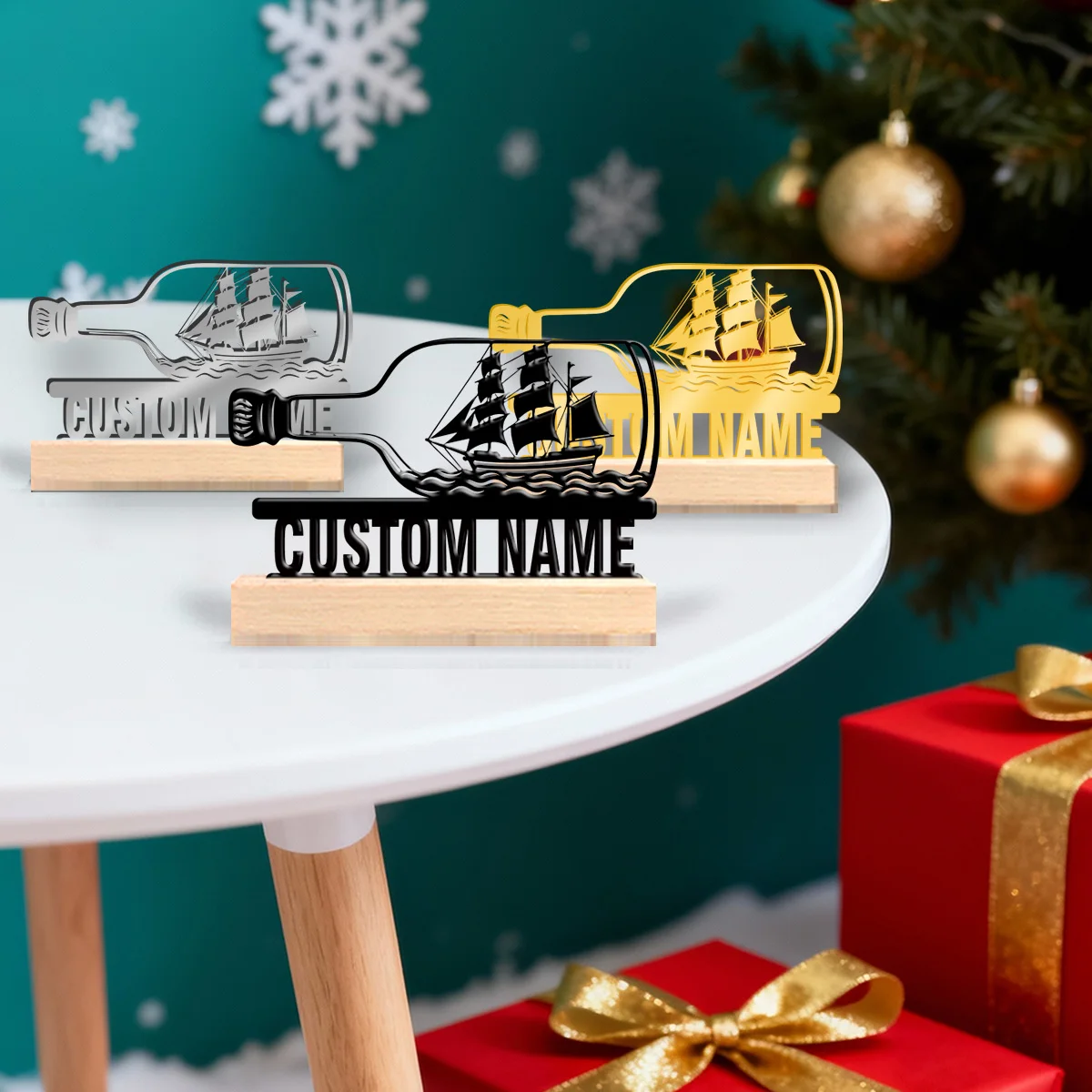 1pc Customizable Metal Desktop Ornaments Customizable Name Equipped with Wooden Base Home or Office Decorations