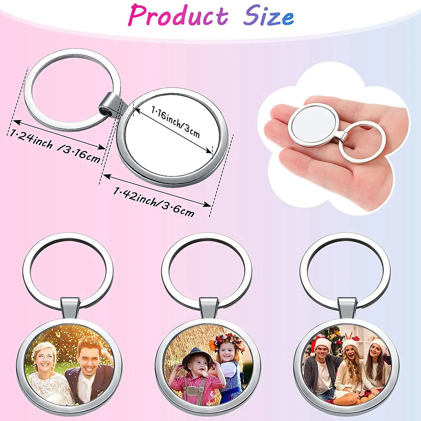 9 Pcs Sublimation Blank Keychain Round Heat Transfer Keychain Metal Board Key Rings Thick Sublimation Photo Keychain