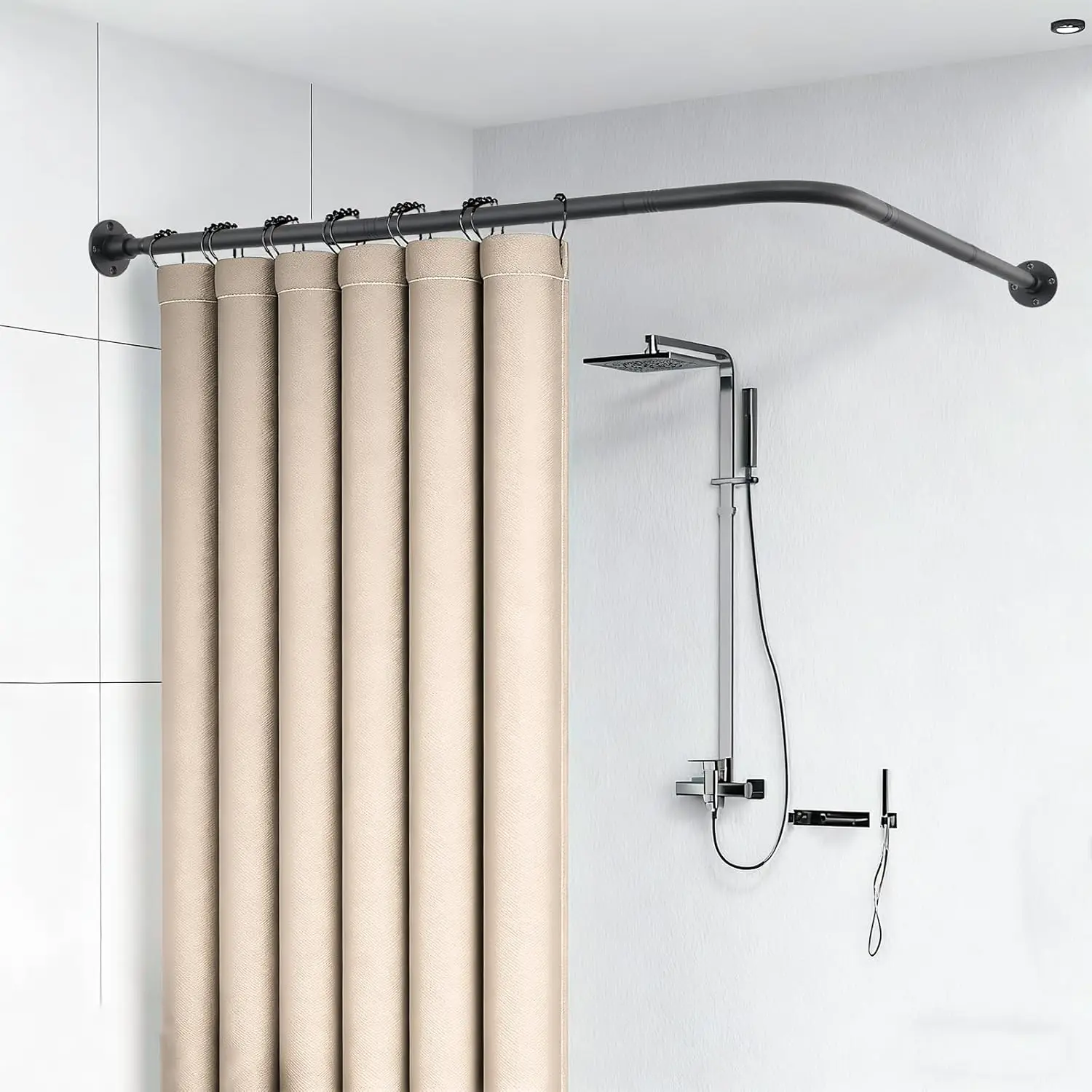 

Corner Shower Curtain Rod, 30"-44.3" x 30"-44.3" Adjustable L Shaped Shower Curtain Rod, Industrial Shower Pole Wall Mounted