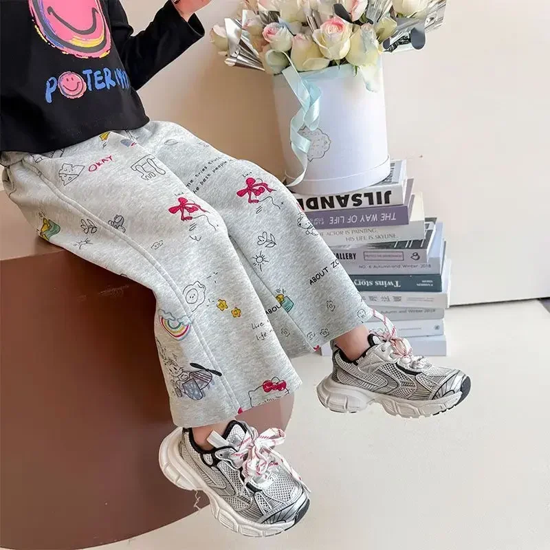 

Girly Heart Hello Kitty Kawaii Anime MINISO Sweatpants Spring Autumn Children Fashion Graffiti Casual Long Pants Clothes Gifts