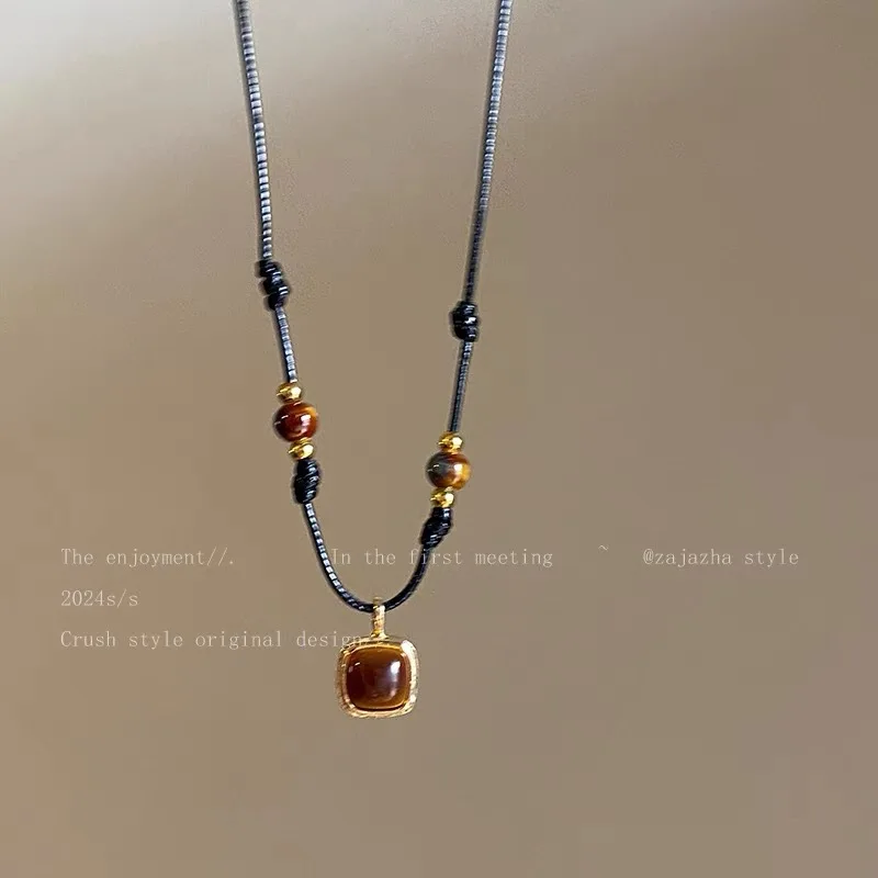 Necklace Faux Tiger Eye Retro Fall Winter Minimalist Unique Lightweight Versatile Chic Daily Jewelry Gift Women