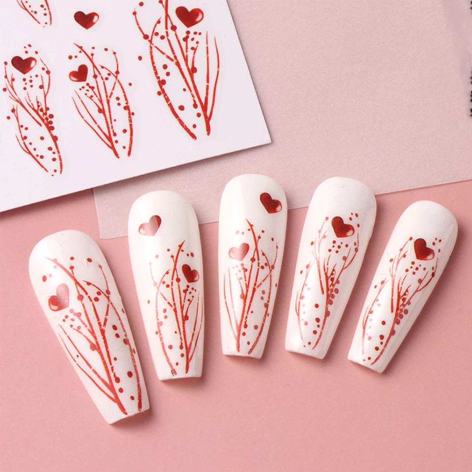 2 قطعة الحب الأحمر القلب مسمار الفن ملصق لعيد الحب ذاتية اللصق تصميم رومانسي المتزلجون زينة مانيكير اكسسوارات #5