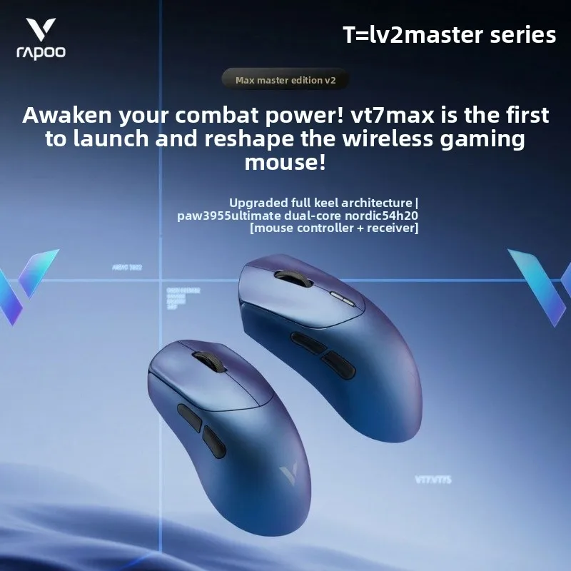 Mouse Gamer Sem Fio Rapoo VT7s/VT7 MAX V2, Modo Duplo, Sensor 3955, Leve (55g), Para Todos os Tamanhos de Mão