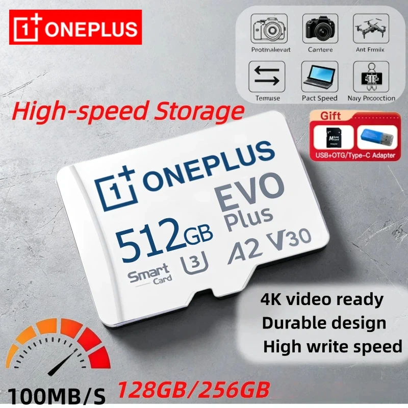 Oneplus 2TB High-Speed V30 A2 4K SDCard 256GB 512GB 1TB 2TB Memory Card Micro TF SD Adapter for Smartphone/Tablet/PC Cross-Use