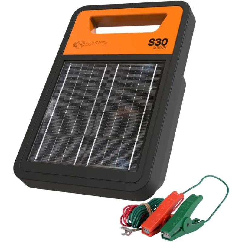 

S30 Solar Electric Fence Charger with Lithium Battery | Powers Up to 20 Miles / 60 Acres of Fence