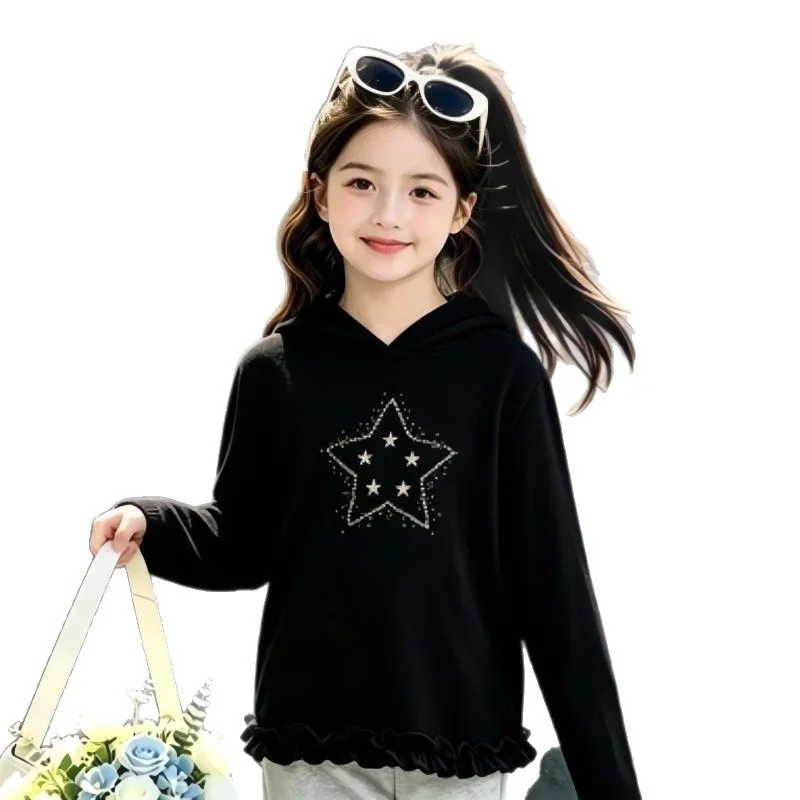 2026 autumn winter Girls clothes Hooded Sweatshirt Baby stars lace t-shirt Dresses teenager Kid Princess 4 7 8 9 10 11 12 year