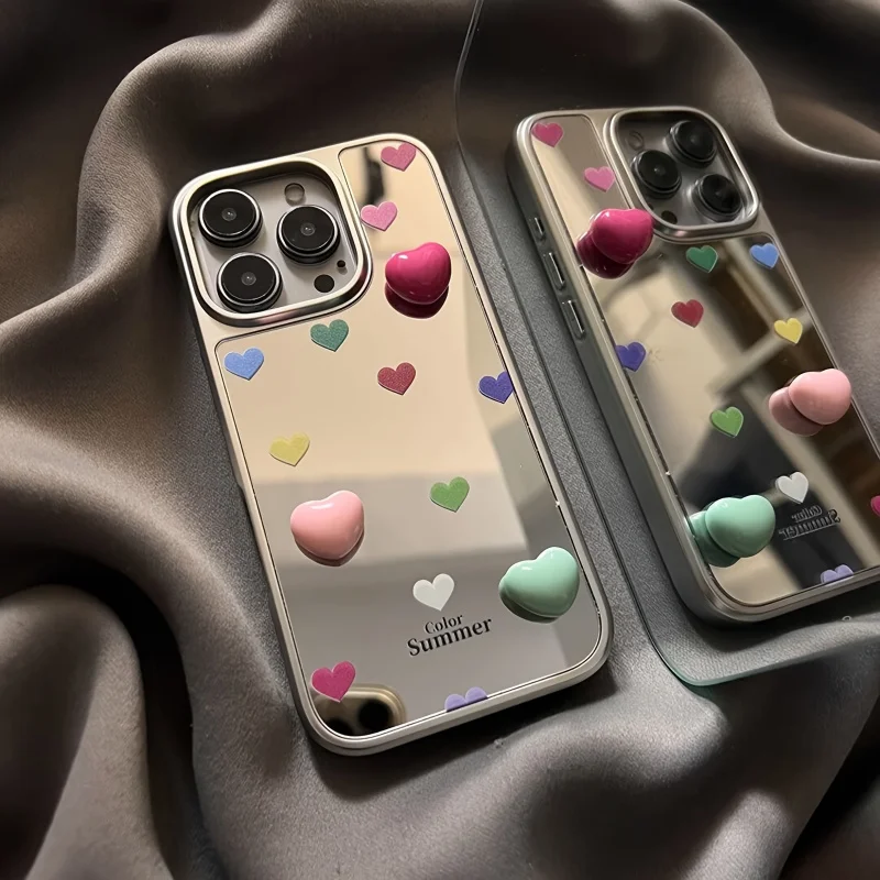 

Colorful Heart Mirror Electroplated Frame Phone Case Suitable foriPhone 16 15 14 13 Pro Max