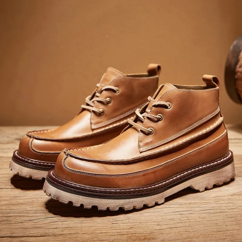 

Американские рабочие ботинки из воловьей кожи в стиле ретро, мужская обувь с высоким берцем, на толстой подошве, повседневные модные ботинки челси из натуральной кожи, мужские