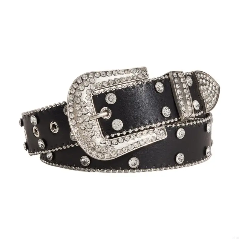 652F Blingbling Rhinestones Waist Belt Studded Beaded Buckle Costumes Rhinestones Heavy Duty Waistband for Jeans Pants