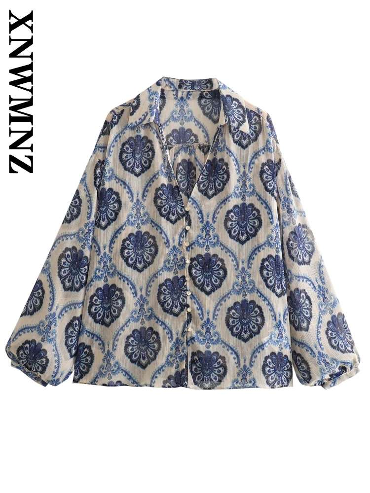 

XNWMNZ 2025 Autumn New Woman's Trendy Top Outerwear Elegant Spring Female Turn-down Collar Long Sleeve Shirt Ruffles Coat Floral