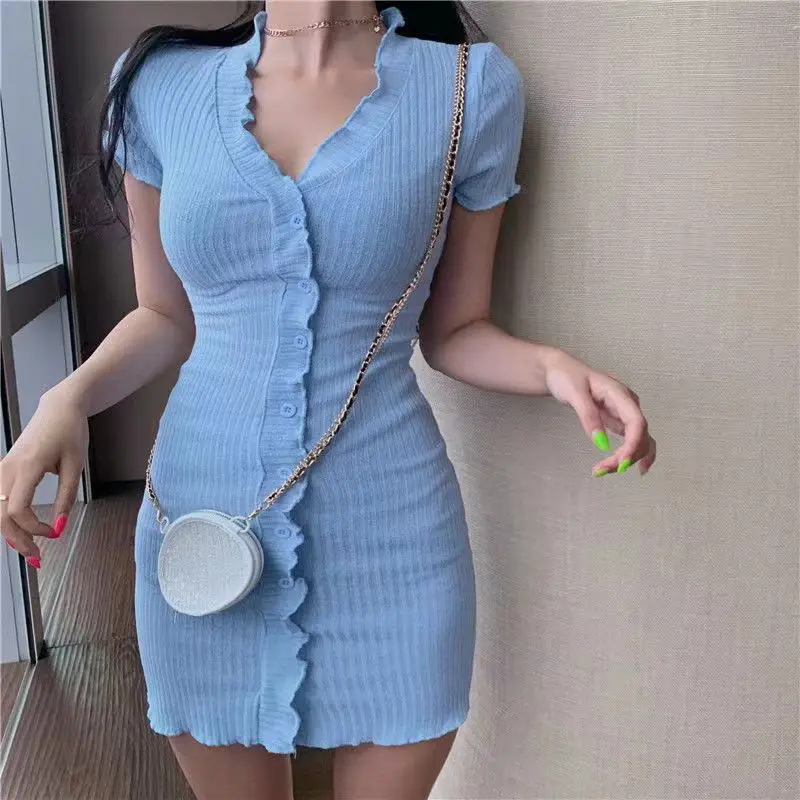 

Fashion Dress Women French Summer Chic Red Vacation A-line Empire Girls Clothes V-neck Vintage Female Short Skirt Hip Skirt