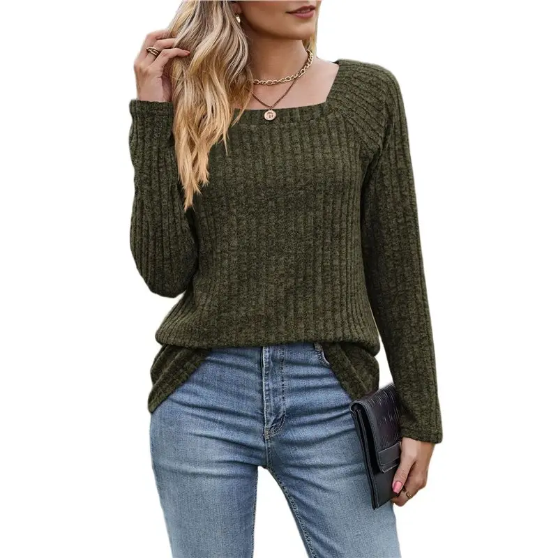 

CYL-Long Sleeve Shirts For Women Trendy Casual Square Neck Topssweaters